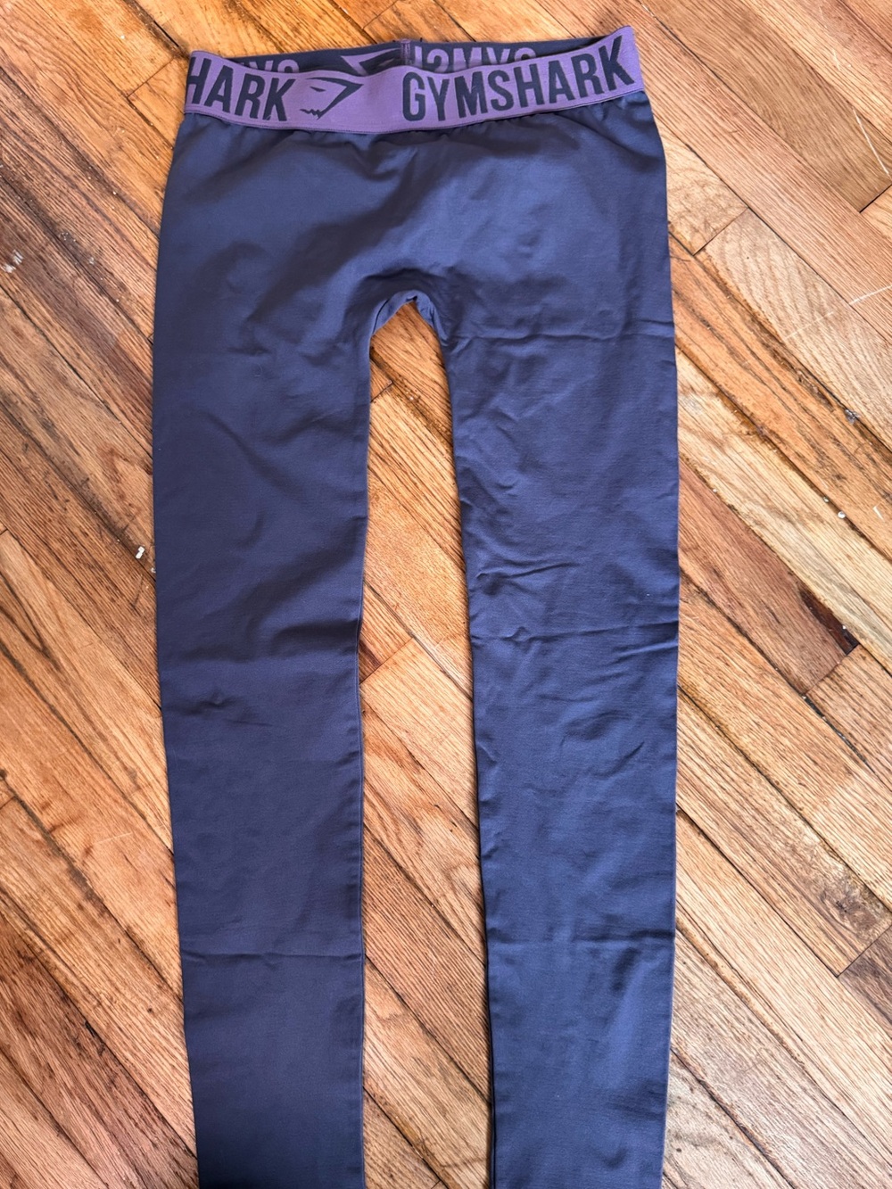 Gymshark Charcoal Grey Leggings Purple Branded Anti Slip Waistband Workout